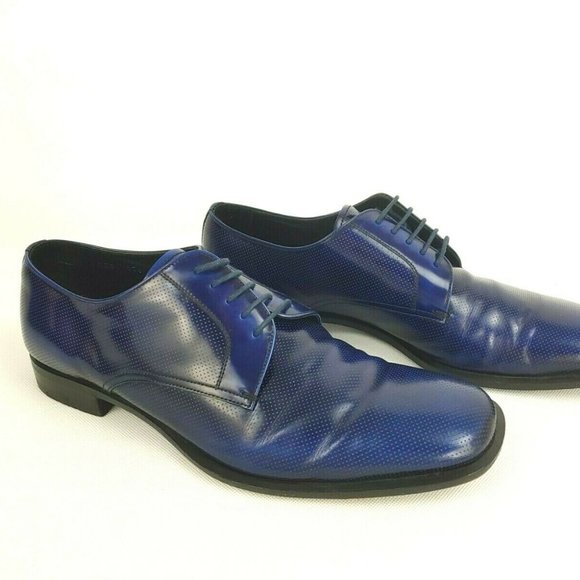 PRADA MEN'S BLUE LEATHER LACE UP SHOES SIZE US 10 - Picture 1 of 12